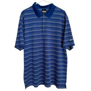 Nike Golf Polo Shirt Blue White Striped Dri-Fit Golf Short Sleeve Mens Size‎ XL
